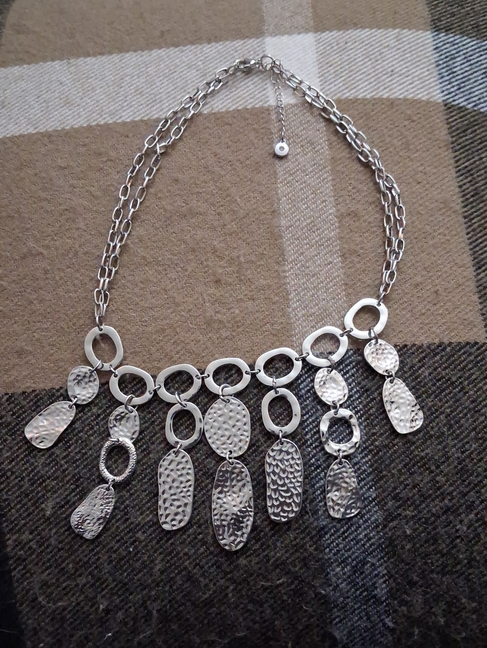 Silver Hammered Multi-Drop Necklace for Women